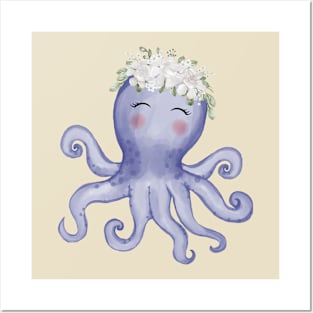 Octopus Flower Watercolor Posters and Art